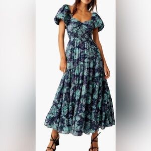 NWT Free People Floral Puff Sleeve Maxi Dress